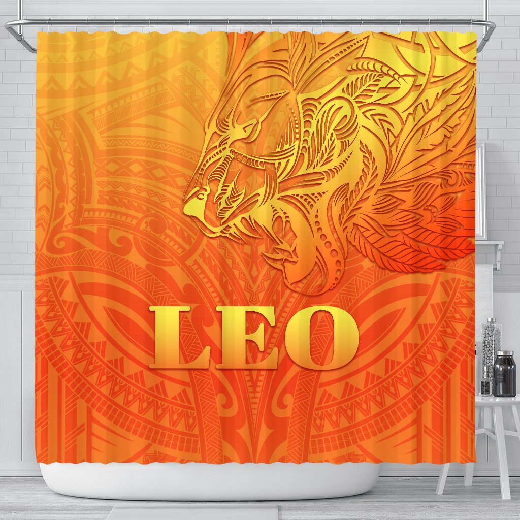 sun-in-leo-zodiac-shower-curtain-polynesian-tattoo-simple-orange