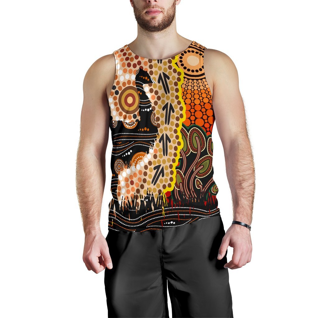 Men's Tank Top - Australian Aboriginal Sun and Emu - Vibe Hoodie Shop