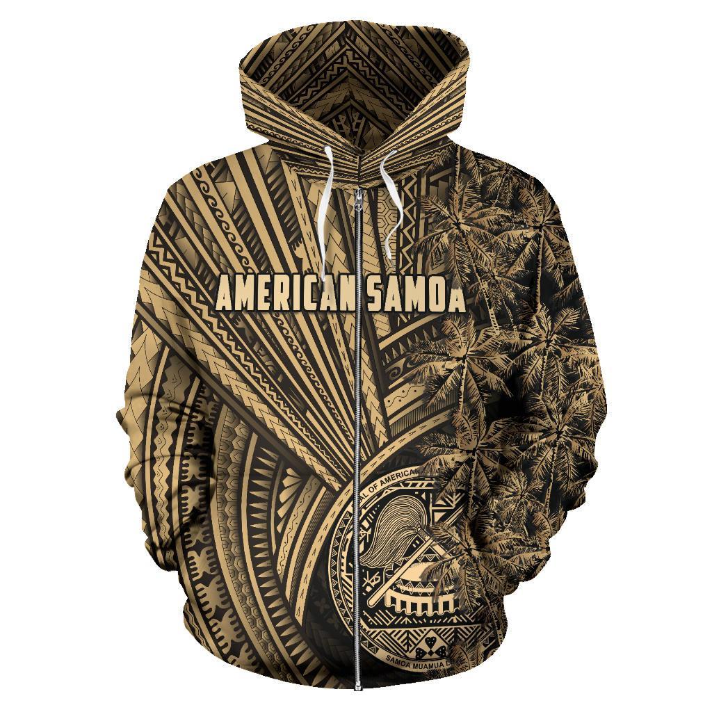 American Samoa Zip - Up Hoodie Polynesian With Coconut Tree - Vibe Hoodie Shop