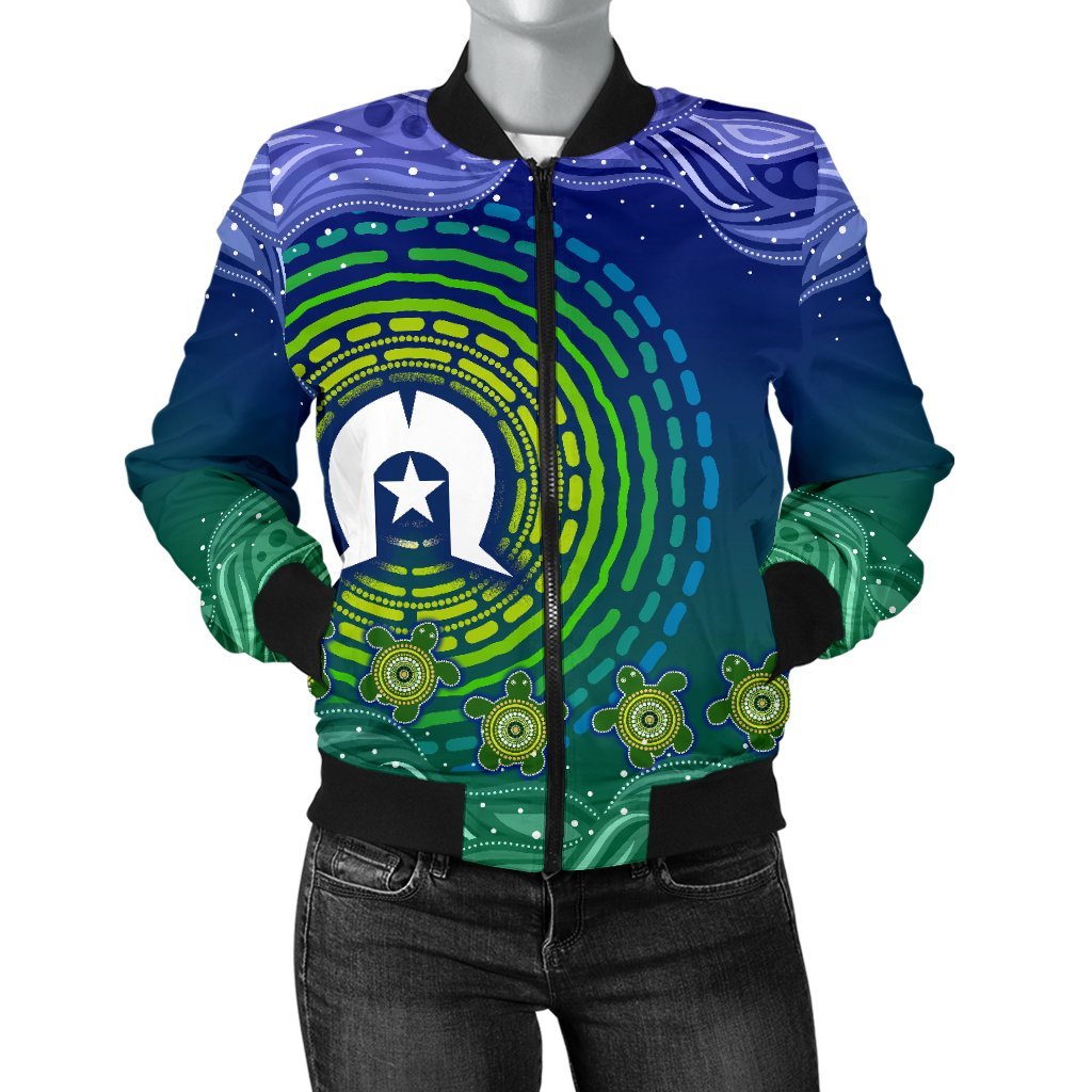 Torres Strait Islanders Women's Bomber Jacket - Aboriginal Turtle - Vibe Hoodie Shop