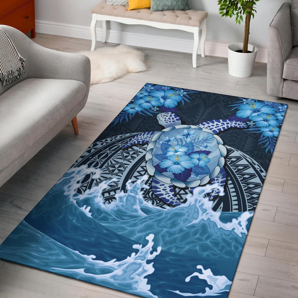 Polynesian Turtle Hibiscus The Blue Sea Area Rug - Vibe Hoodie Shop