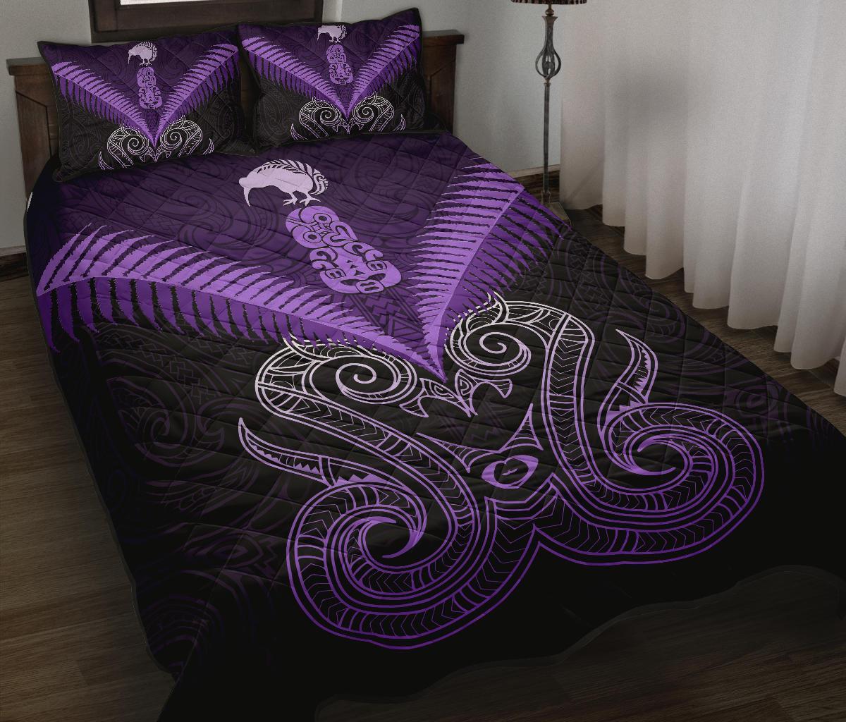 Maori Manaia New Zealand Quilt Bed Set Purple - Vibe Hoodie Shop