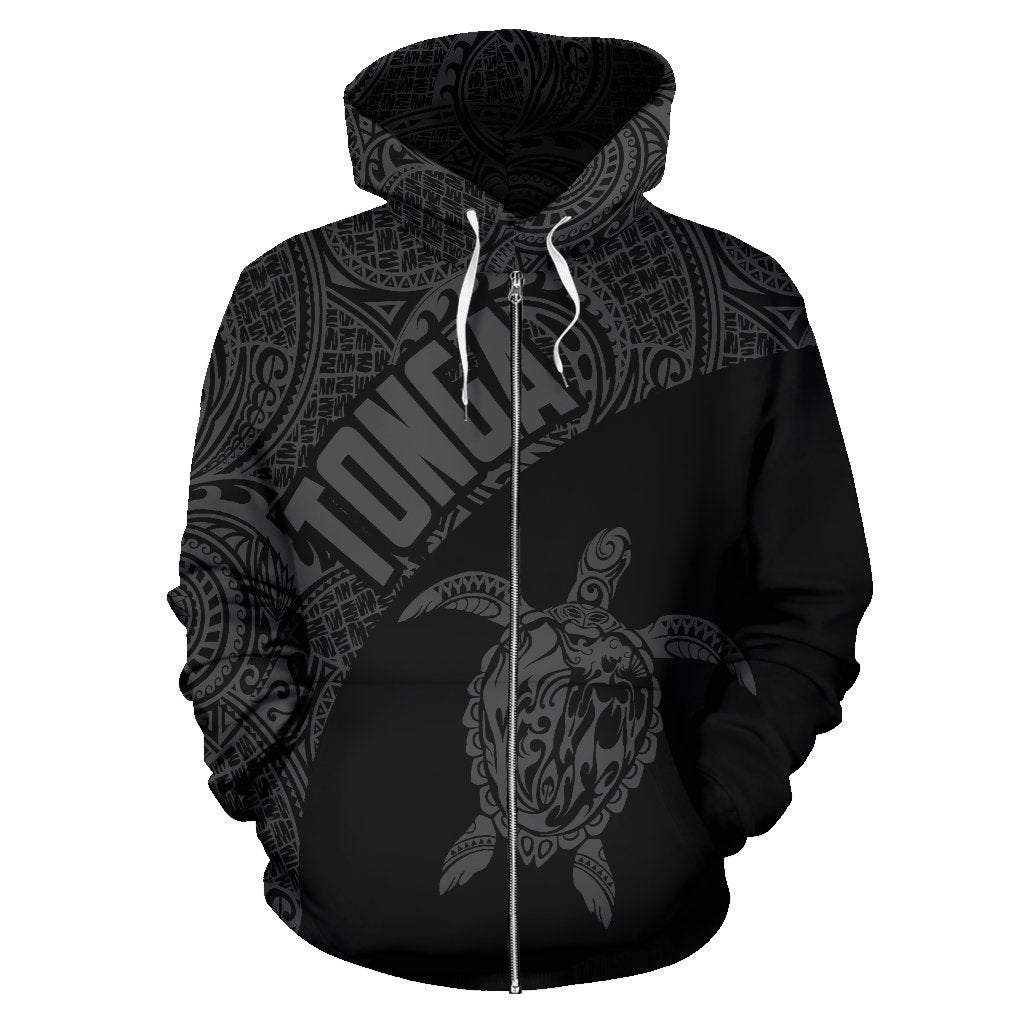 Zip Up Hoodie Tonga Turtle Mermaid Polynesian Wave - Gray Version - Vibe Hoodie Shop