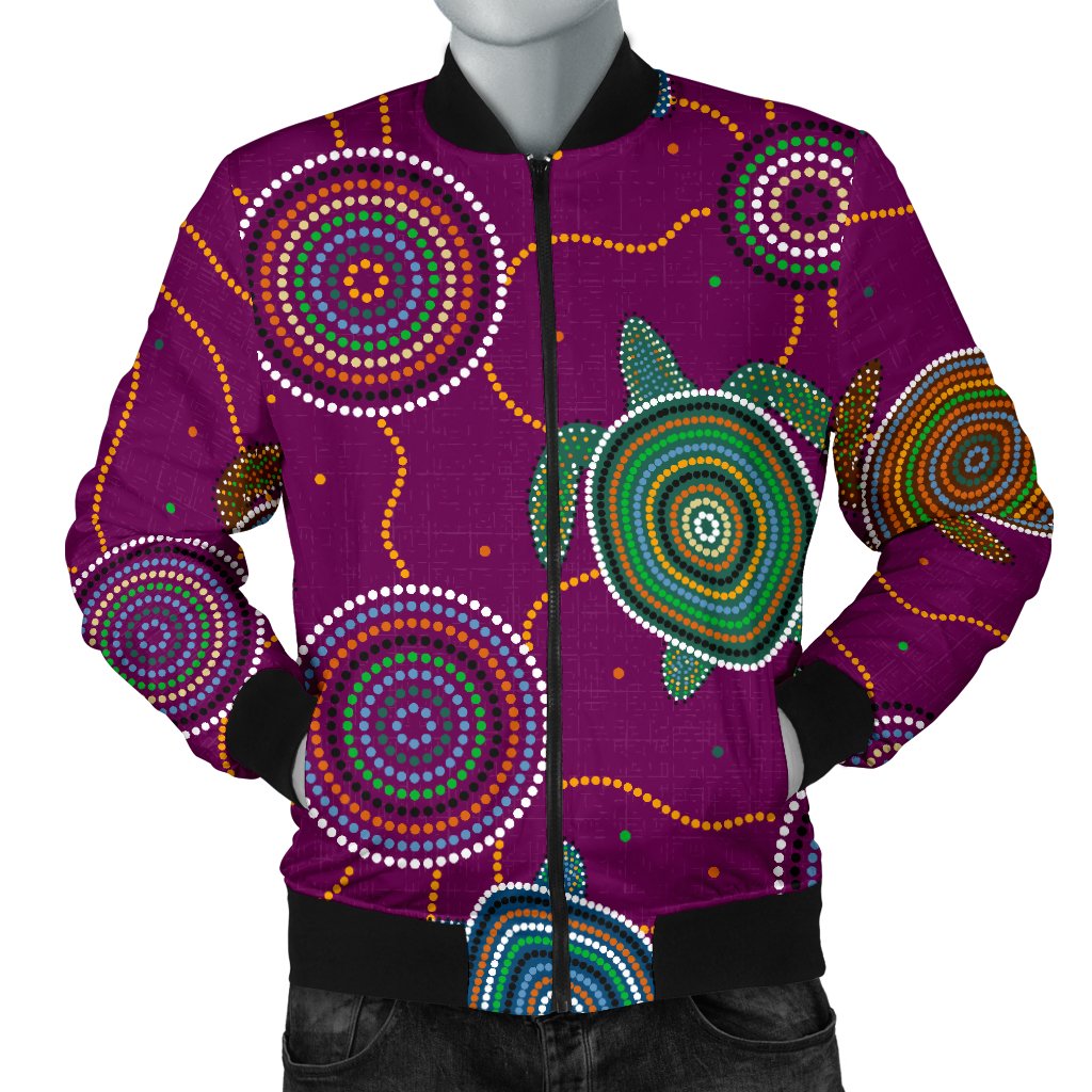 Men Bomber Jacket - Aboriginal Turtle Purple Australia Dot Patterns - Vibe Hoodie Shop