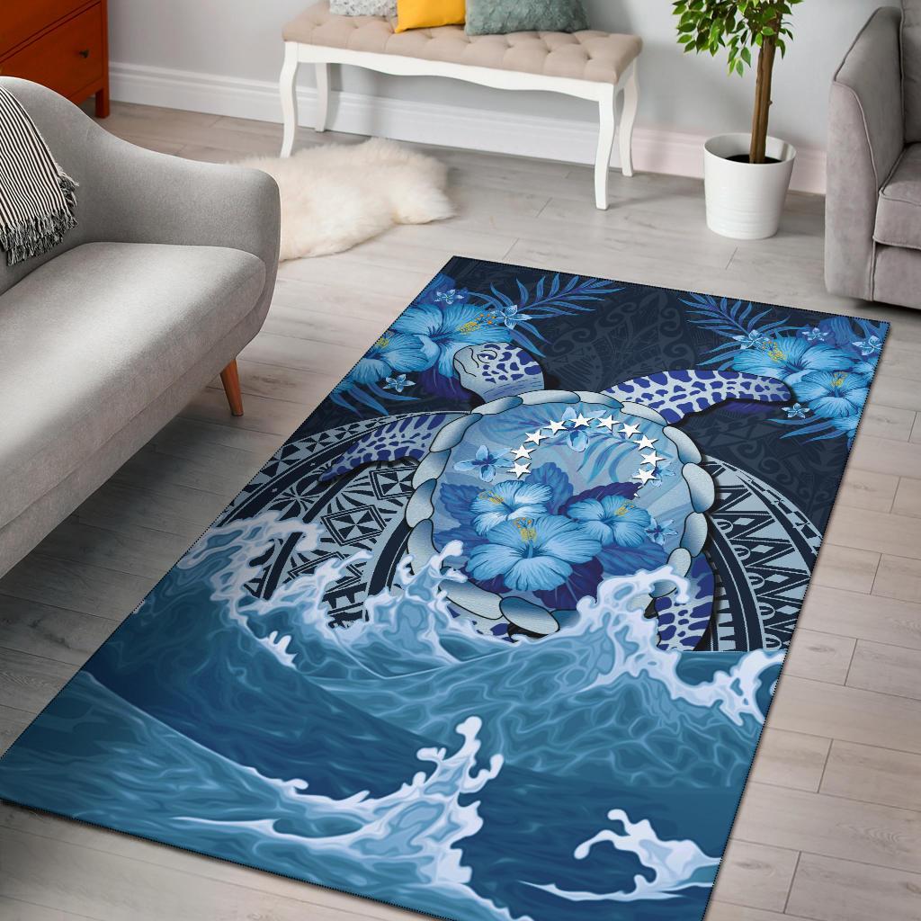 Cook Islands Polynesian Sea Turtle Hibiscus Area Rug - Vibe Hoodie Shop