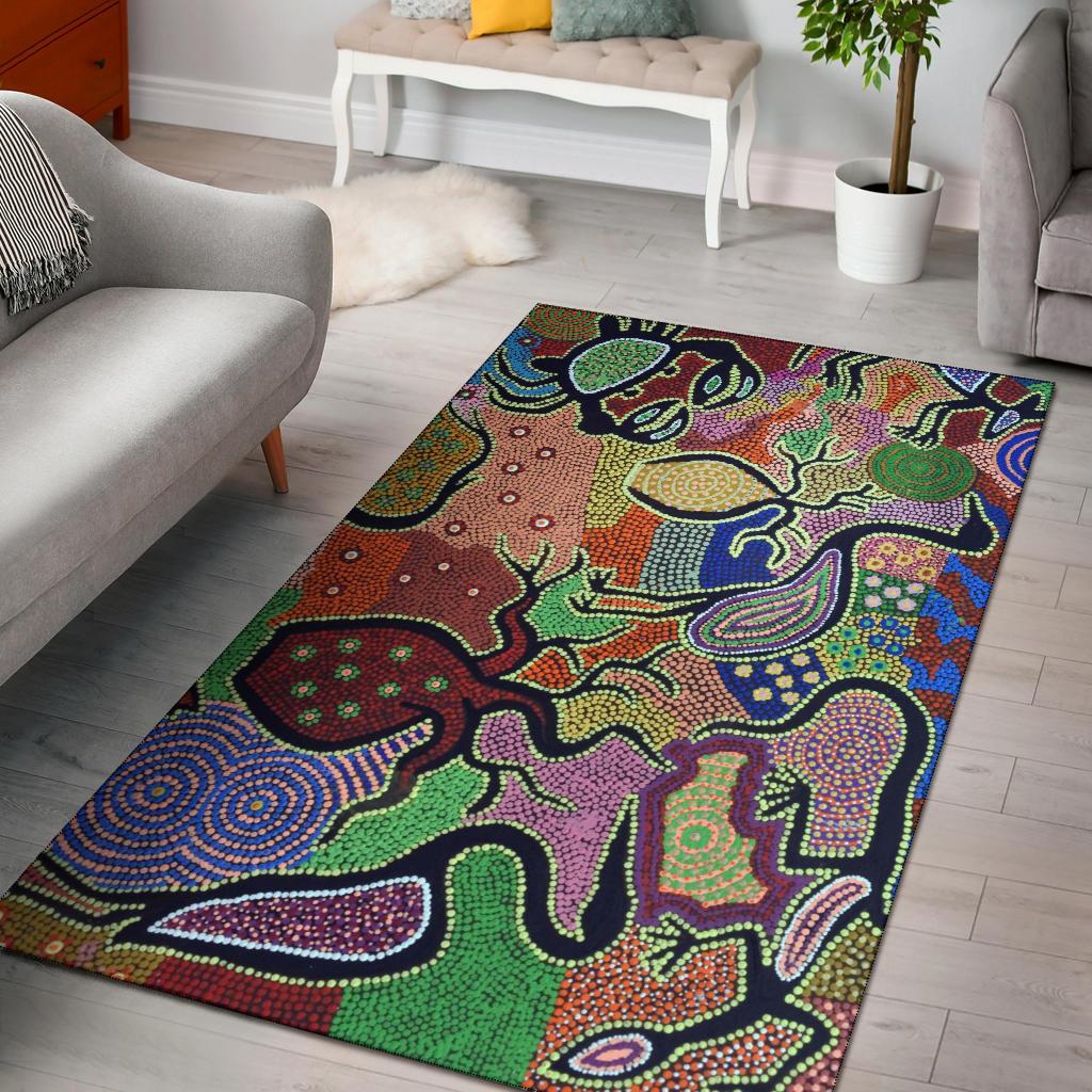 Area Rug - Aboriginal Dot Art Painting With Australia Animal - Vibe Hoodie Shop