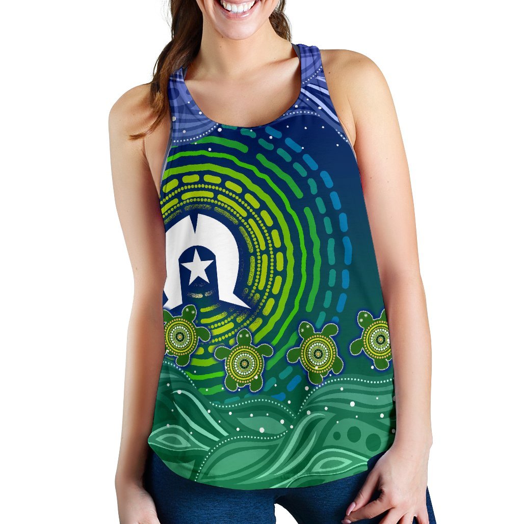 Torres Strait Islanders Women's Racerback Tank - Aboriginal Turtle - Vibe Hoodie Shop