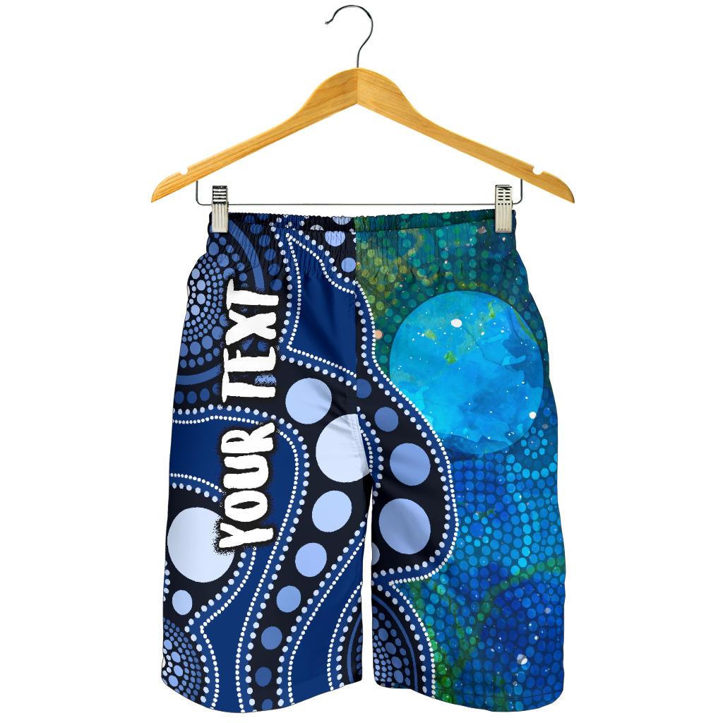 Custom Text Aboriginal Men's Shorts - Australia Indigenous Flag Circle Dot Painting Art (Blue) - Vibe Hoodie Shop