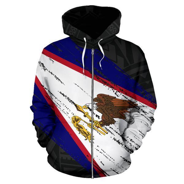 American Samoa Flag Coat Of Arms Polynesian Zip - Up Hoodie - 01 - Vibe Hoodie Shop