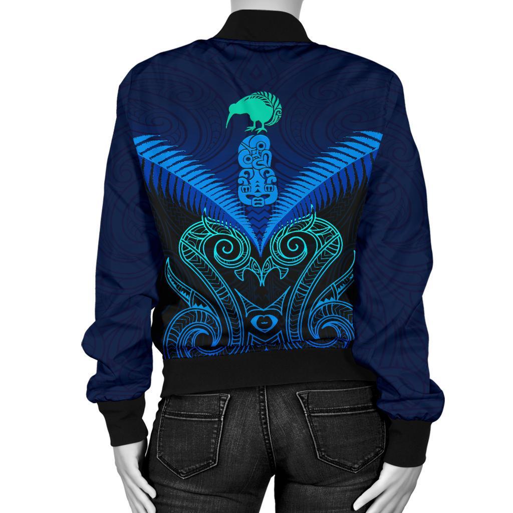 Maori Manaia New Zealand Women Bomber Jacket Blue - Vibe Hoodie Shop