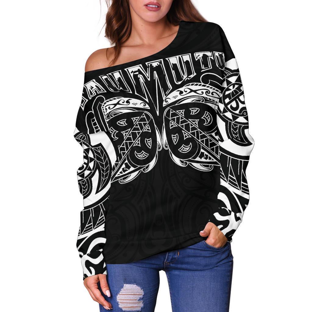 New Zealand Off Shoulder Sweater, Maori Taumutu Tattoo - Vibe Hoodie Shop