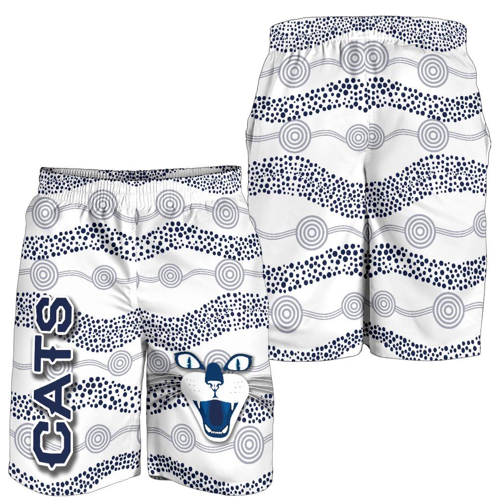 Geelong Men Shorts Cats Indigenous - White - Vibe Hoodie Shop