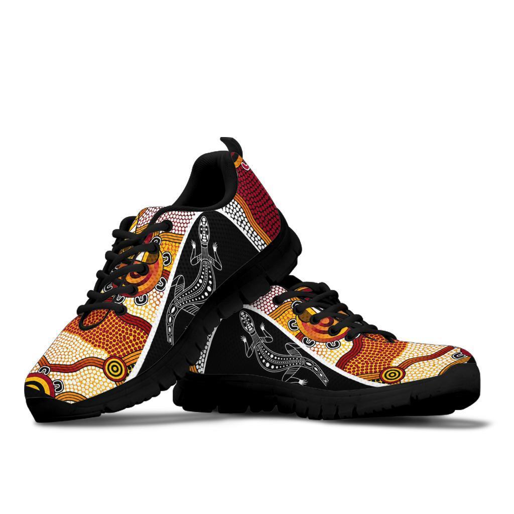 Aboriginal Sneakers, Lizard Boomerang Patterns Aboriginal Dot Shoes - Vibe Hoodie Shop