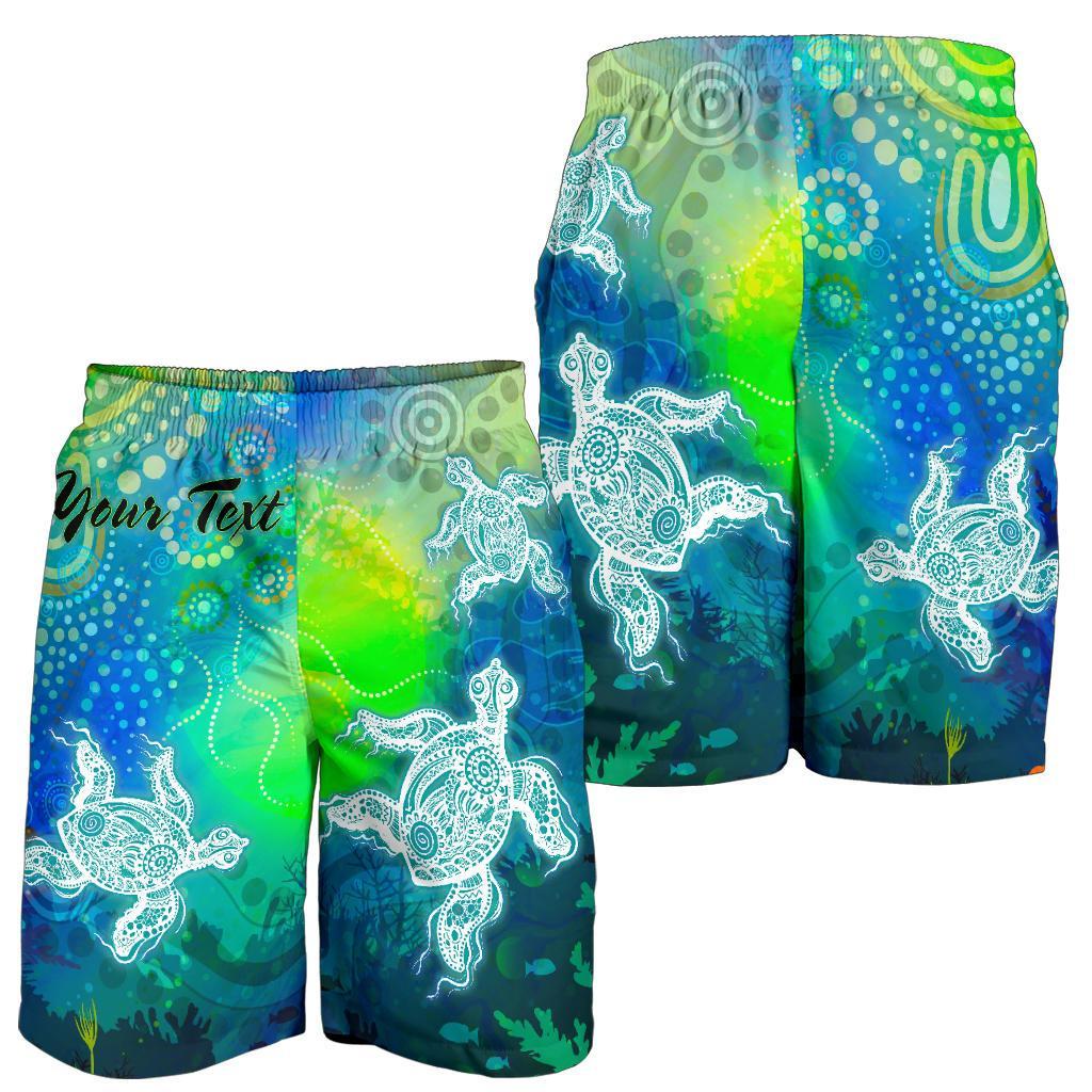 Custom Text Aboriginal Men's Shorts - Indigenous Turtle Ocean Dot Painting Art - Vibe Hoodie Shop