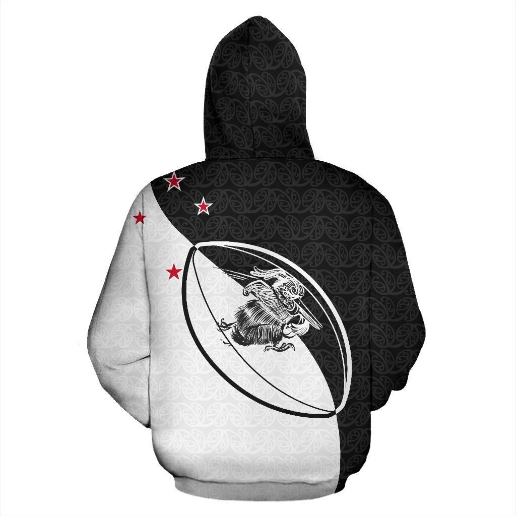 New Zealand Claws On Rugby Ball Zip Up Hoodie Black - Vibe Hoodie Shop