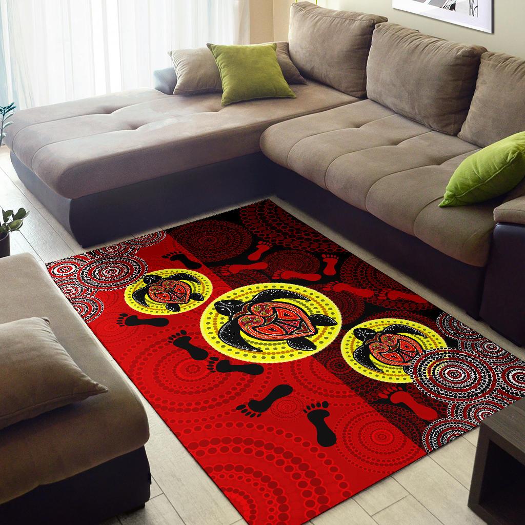 Aboriginal Area Rug, Turtle Footprint Circle Dot Painting - Vibe Hoodie Shop