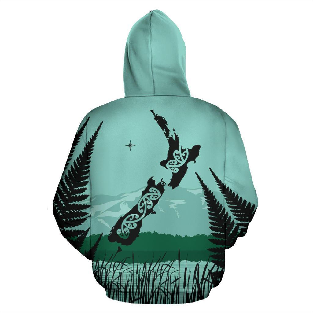 New Zealand Maori Map With Silver Fern Hoodie - Vibe Hoodie Shop