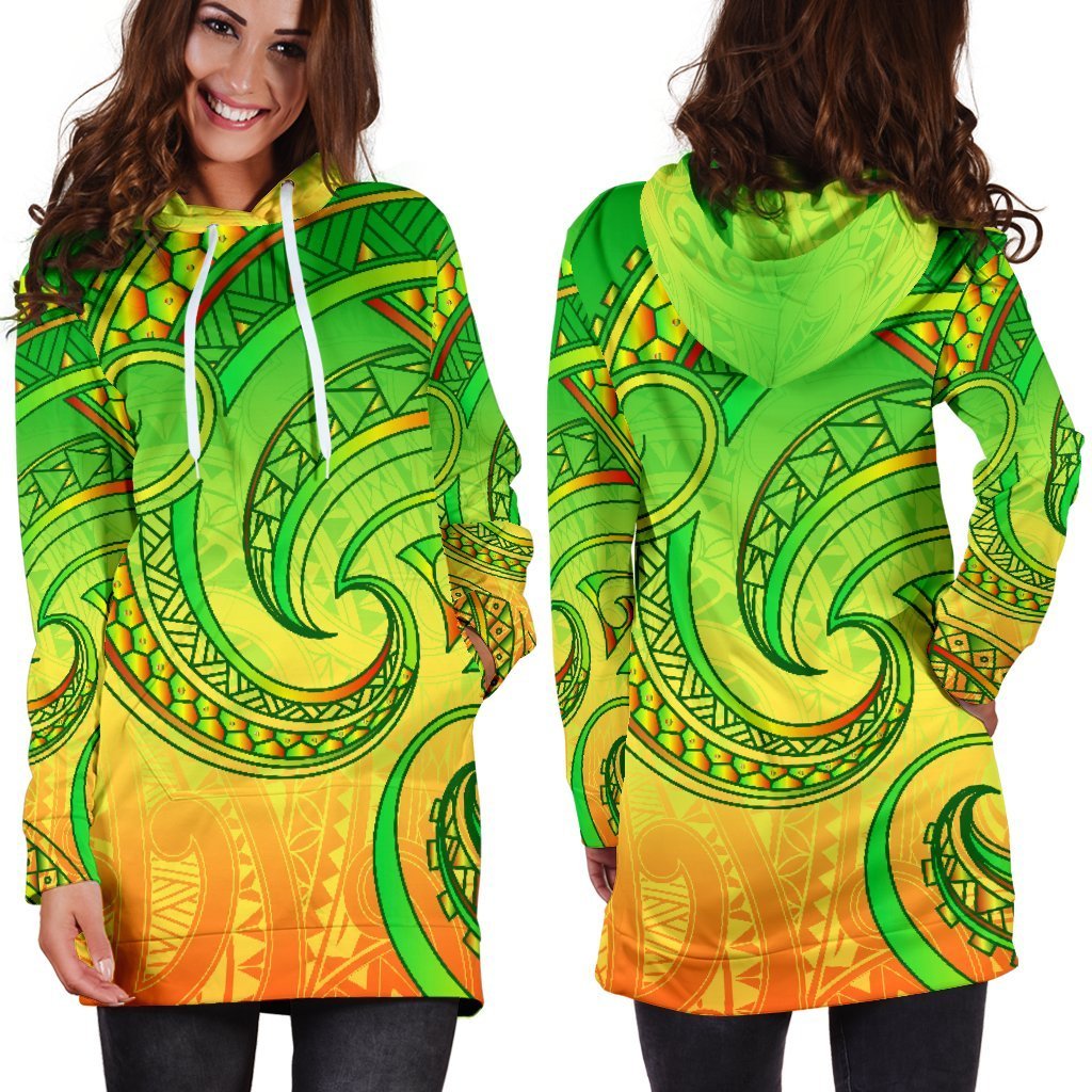 New Zealand Maori Mangopare Women Hoodie Dress Polynesian - Green - Vibe Hoodie Shop