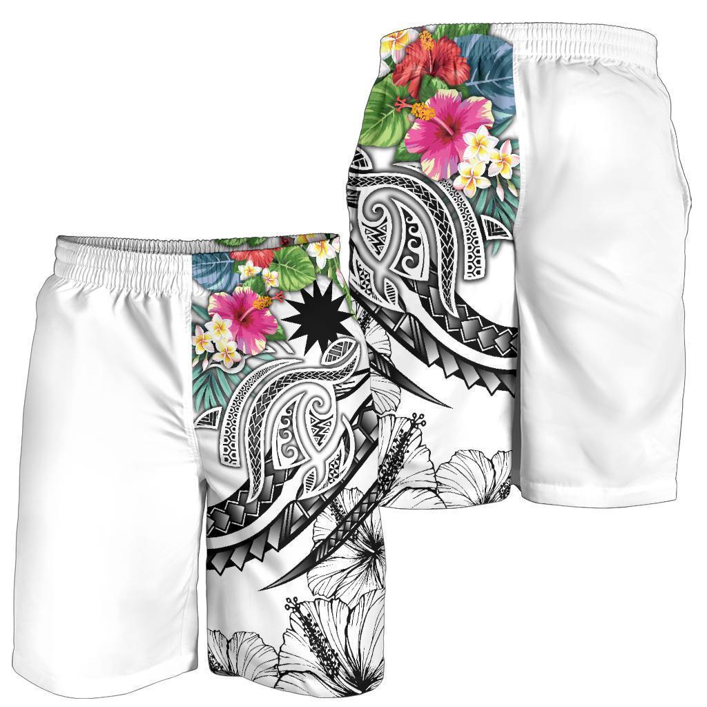 Nauru Polynesian Men's Shorts - Summer Plumeria (White) - Vibe Hoodie Shop