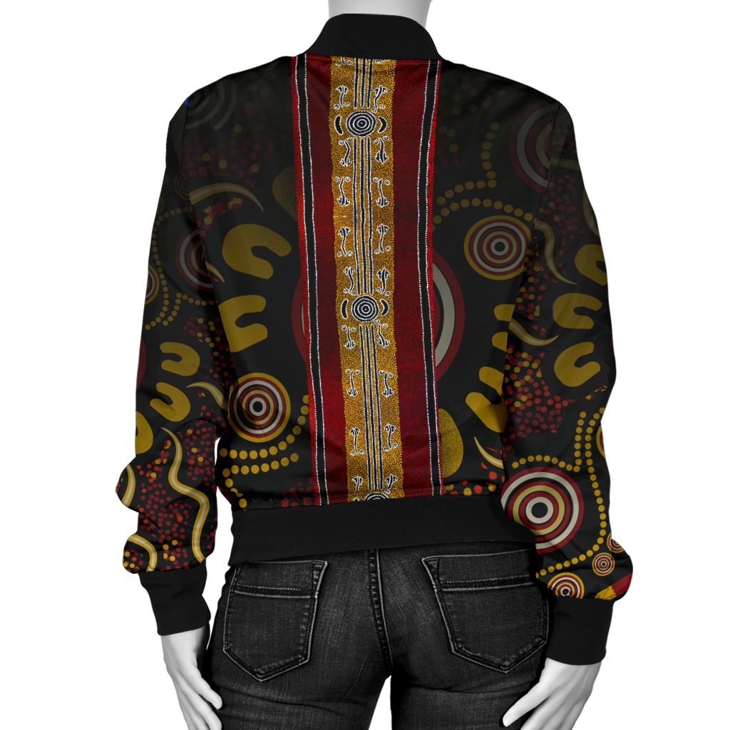 Women Bomber Jacket - Aboriginal Dot Panting Art Stripe Lines - Vibe Hoodie Shop