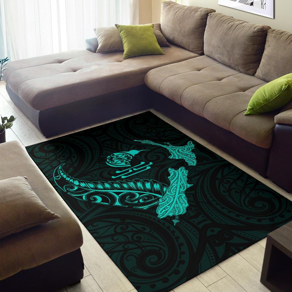 New Zealand Heart Area Rug - Map Kiwi Mix Silver Fern Turquoise - Vibe Hoodie Shop