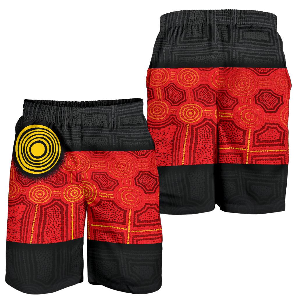 Aboriginal Men's Shorts - Aussie Indigenous Flag - Vibe Hoodie Shop