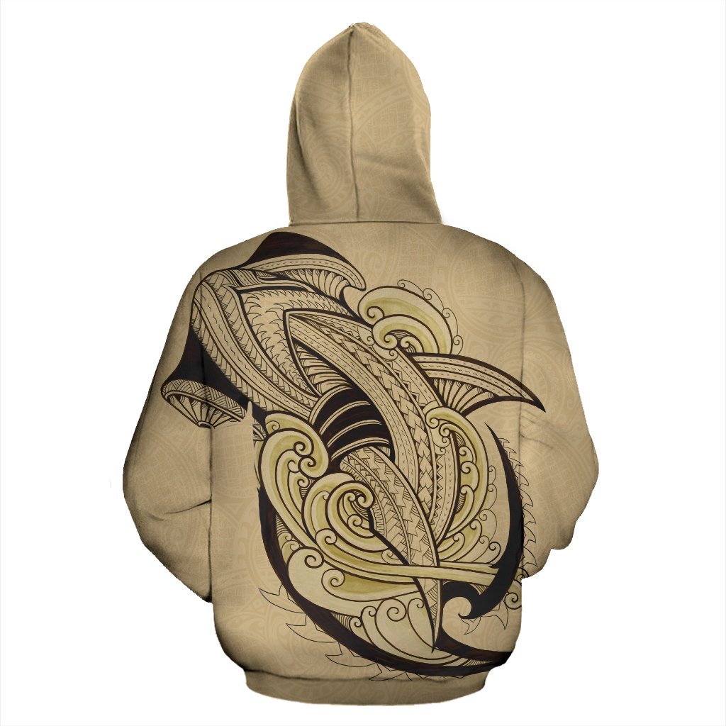 Zip Up Hoodie Tonga - Polynesian Shark Pattern Gold Color - Vibe Hoodie Shop