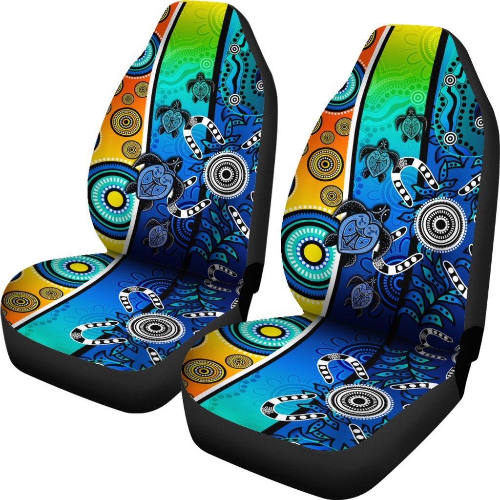 Aboriginal Car Seat Covers - Indigenous Turtle Dot Painting Art - Vibe Hoodie Shop