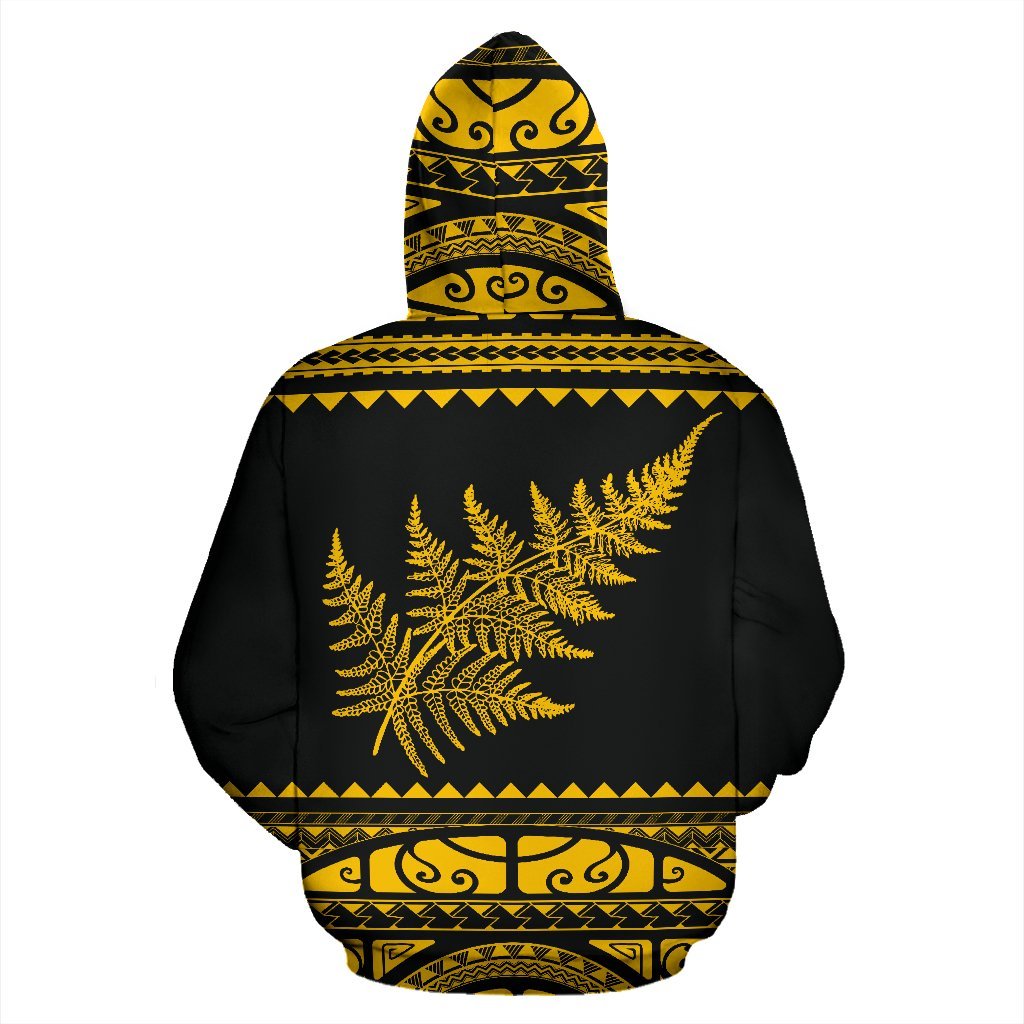 New Zealand Maori Zip Up Hoodie, Aotearoa Silver Fern Zipper Hoodie - Yellow - Vibe Hoodie Shop