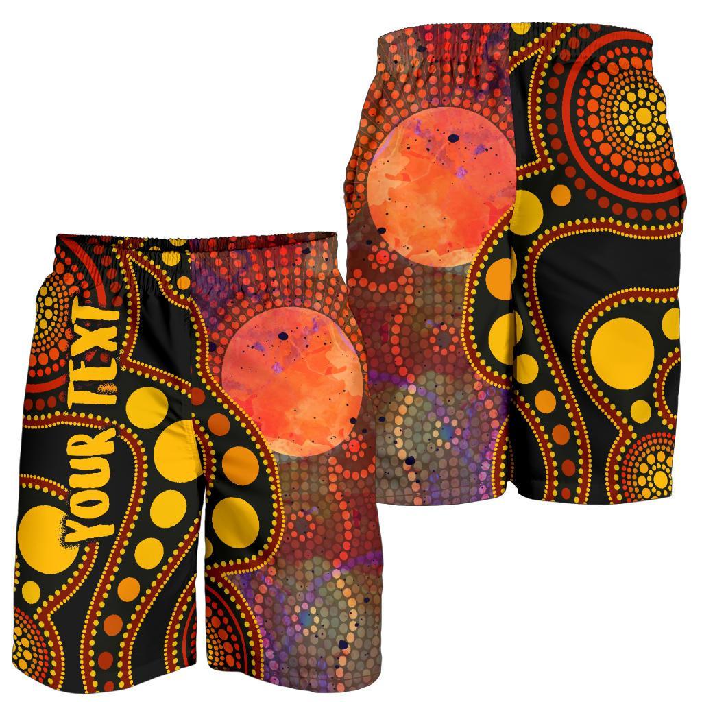 Custom Text Aboriginal Men's Shorts - Australia Indigenous Flag Circle Dot Painting Art (Golden) - Vibe Hoodie Shop