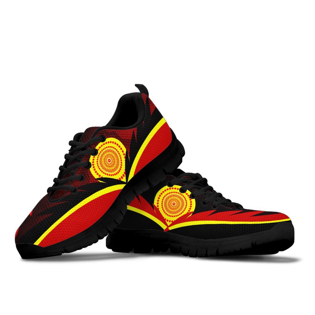 Aboriginal Sneakers - Indigenous Flag With Footprint Hand Art - Vibe Hoodie Shop