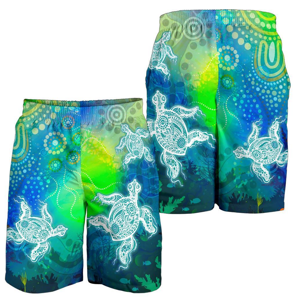 Aboriginal Men's Shorts - Indigenous Turtle Ocean Dot Painting Art - Vibe Hoodie Shop