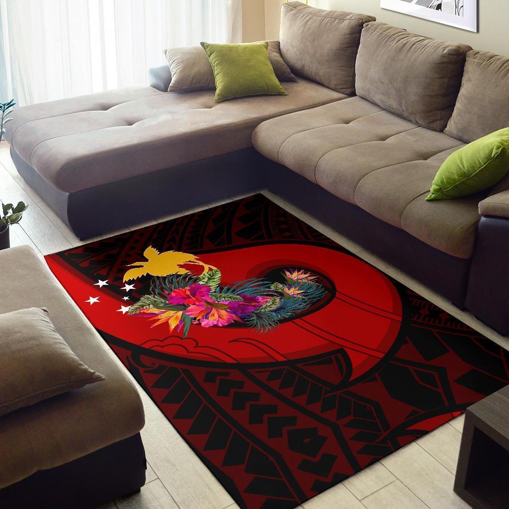 Papua New Guinea Area Rug - Polynesian Hook And Hibiscus (Red) - Vibe Hoodie Shop