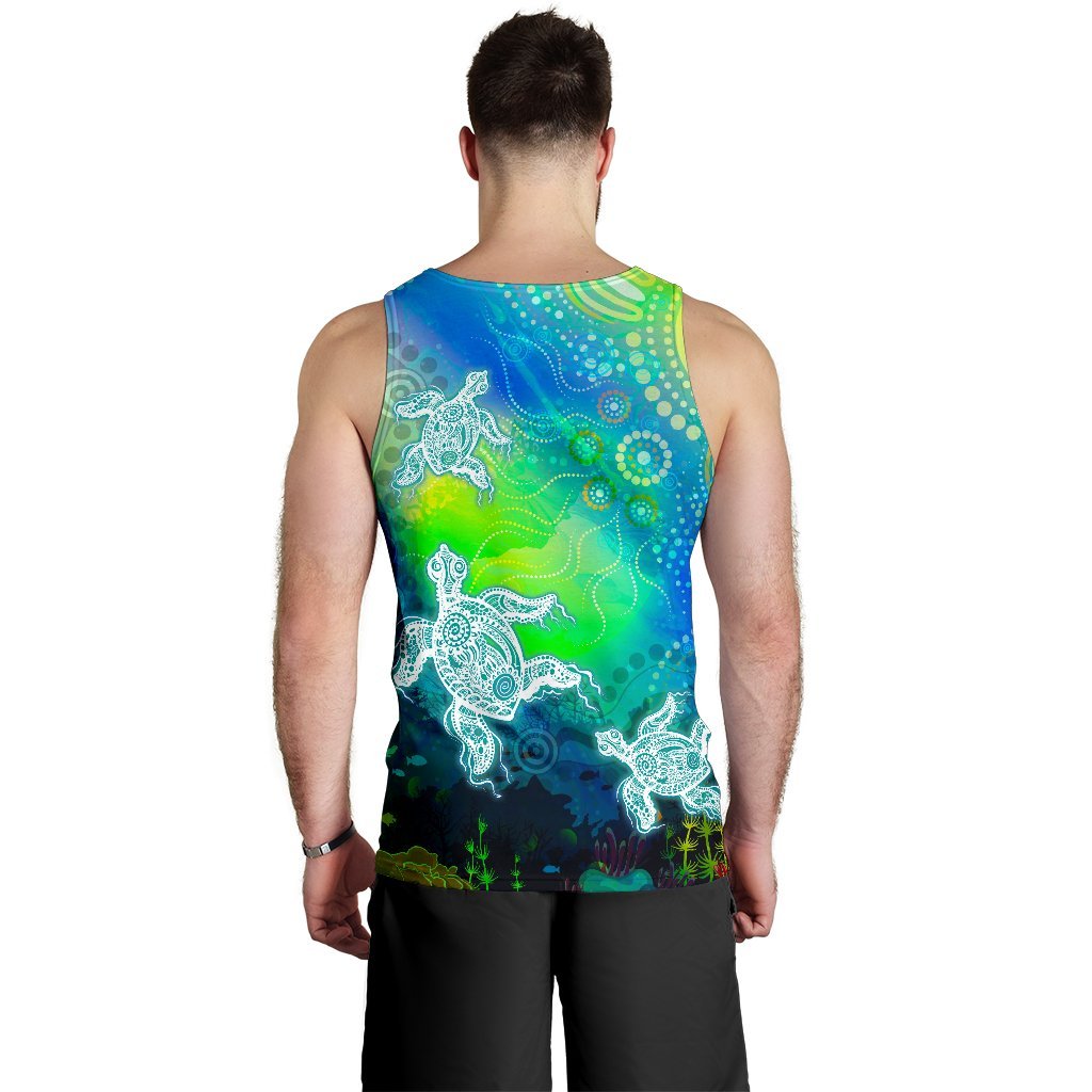 Aboriginal Men's Tank Top - Indigenous Turtle Ocean Dot Painting Art - Vibe Hoodie Shop