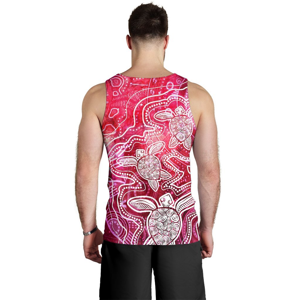 Aboriginal Men's Tank Top - Sea Turtle With Indigenous Patterns (Pink) - Vibe Hoodie Shop