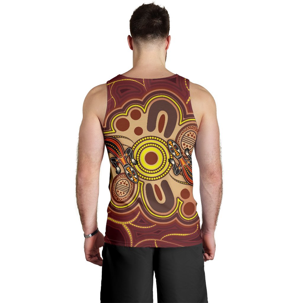 Aboriginal Men's Tank Top, Indigenous Lizard Dot Painting Art - Vibe Hoodie Shop