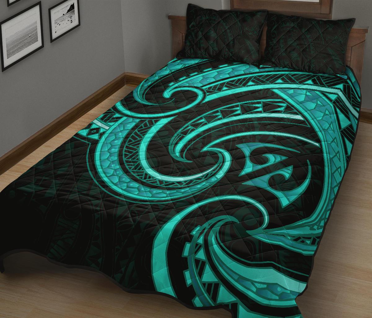 New Zealand Maori Mangopare Quilt Bed Set Polynesian - Turquoise - Vibe Hoodie Shop