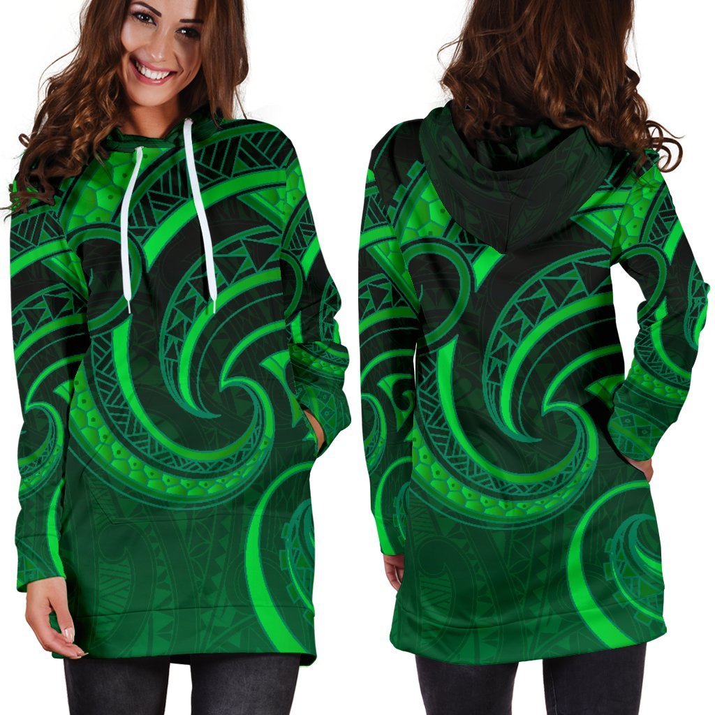 New Zealand Maori Mangopare Women Hoodie Dress Polynesian - Green - Vibe Hoodie Shop