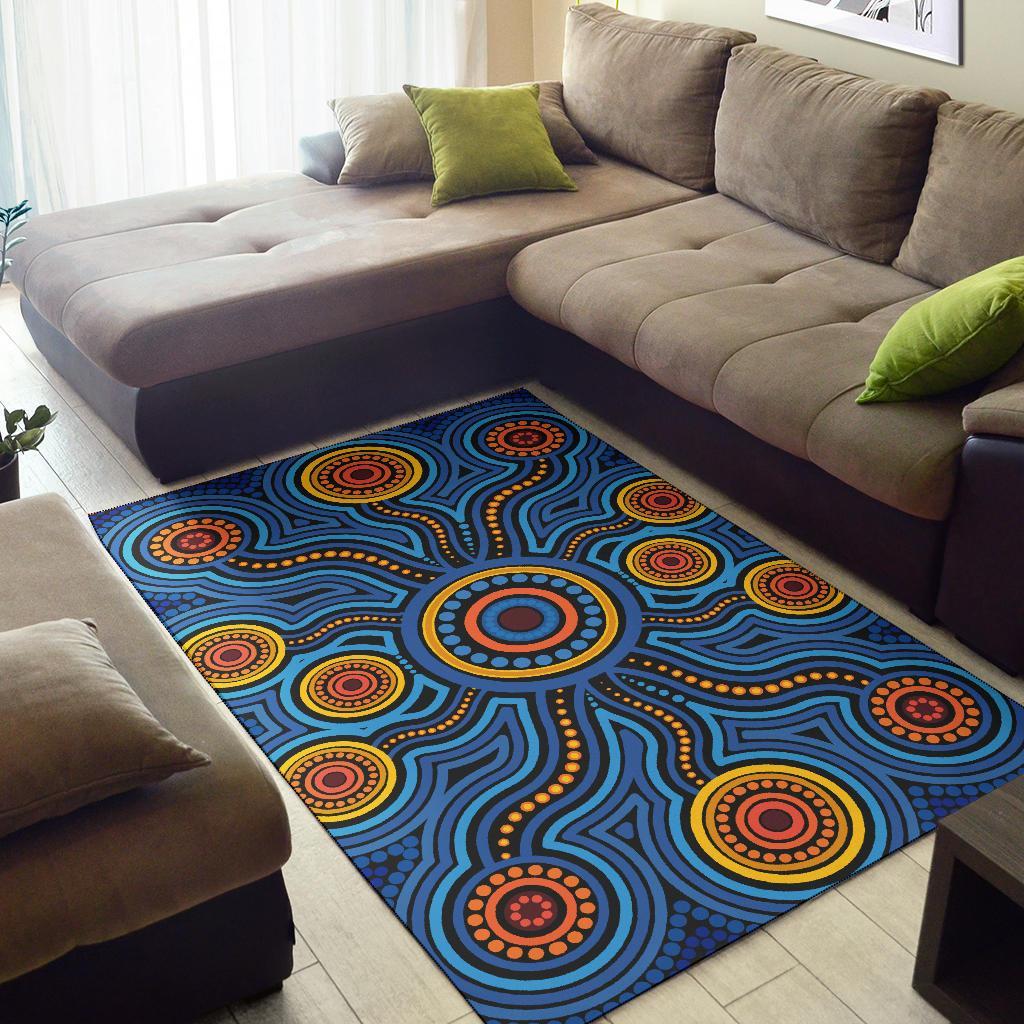 Aboriginal Area Rug - Aboriginal Flower Blue Dot Painting Art - Vibe Hoodie Shop