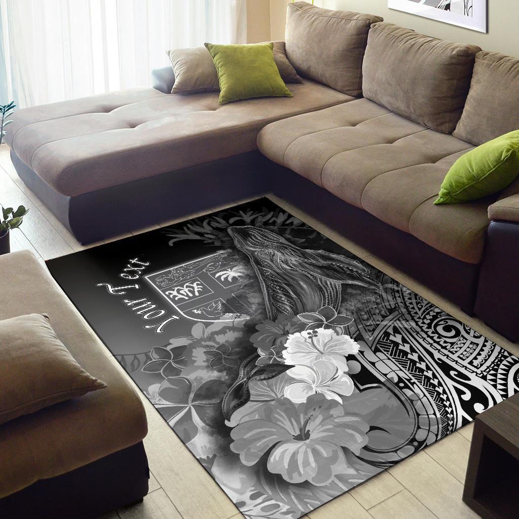 Fiji Custom Personalised Area Rug - Humpback Whale with Tropical Flowers (White) - Vibe Hoodie Shop