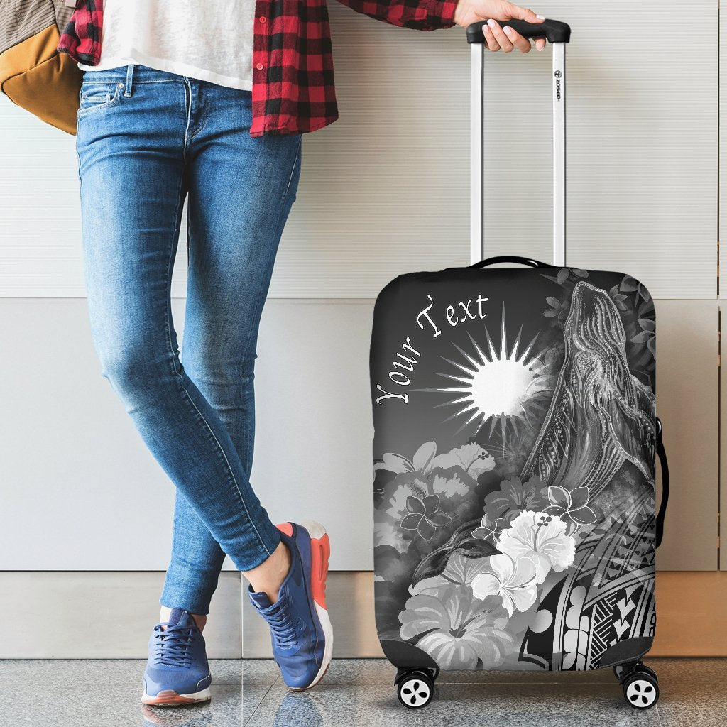 Marshall Islands Custom Personalised Luggage Covers - Humpback Whale with Tropical Flowers (White) - Vibe Hoodie Shop