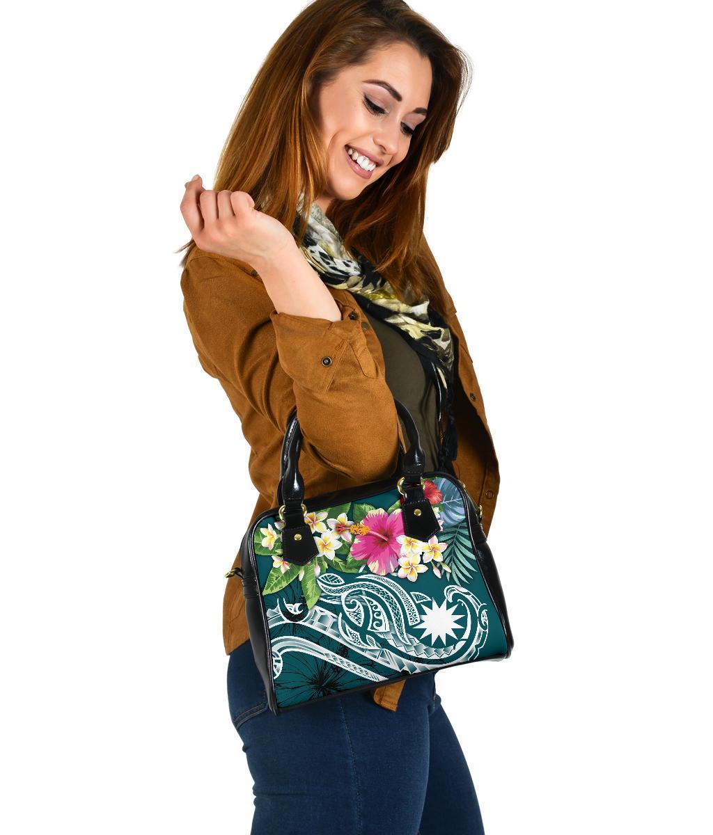 Nauru Polynesian Shoulder Handbag - Summer Plumeria (Turquoise) - Vibe Hoodie Shop