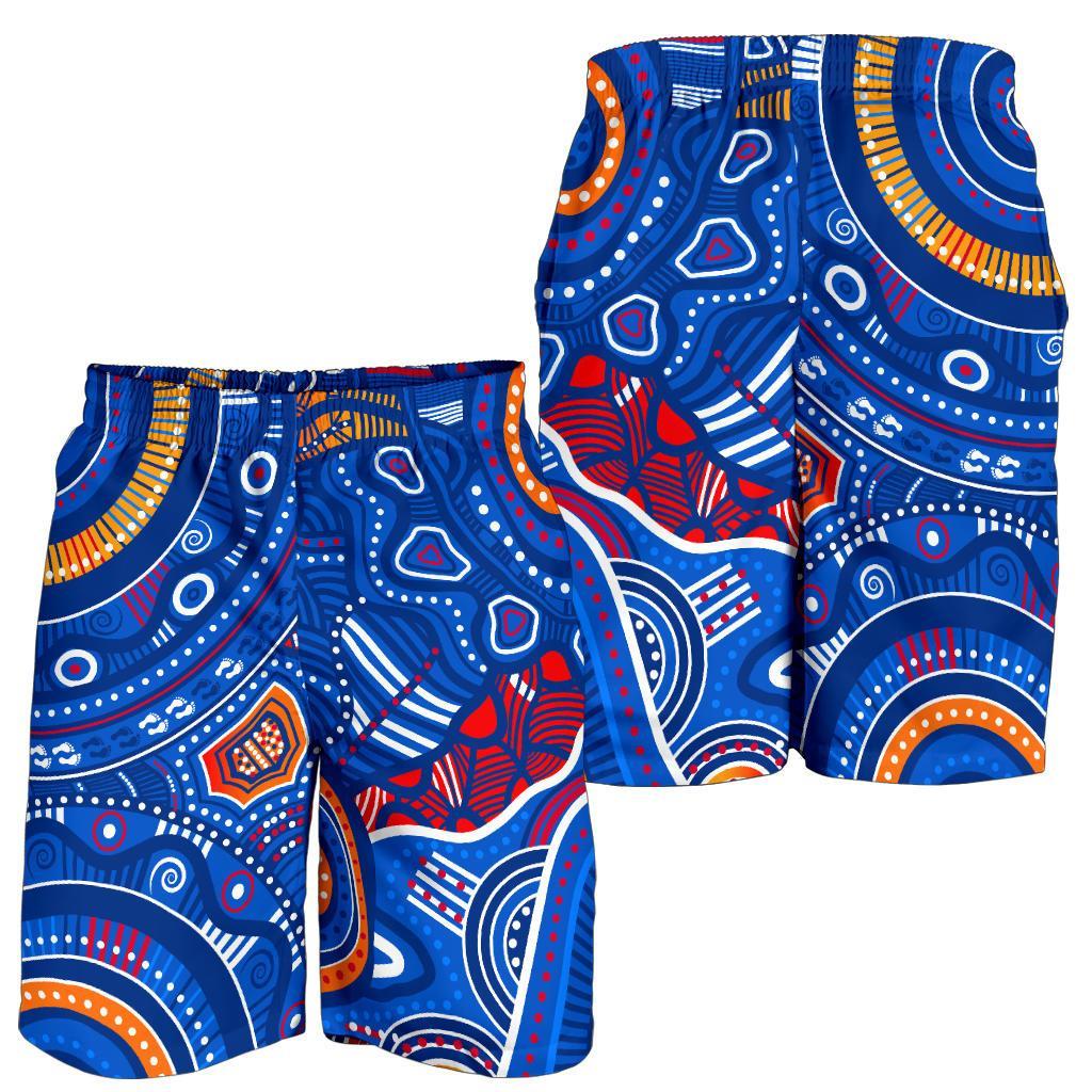 Aboriginal Men's Shorts - Indigenous Footprint Patterns Blue Color - Vibe Hoodie Shop