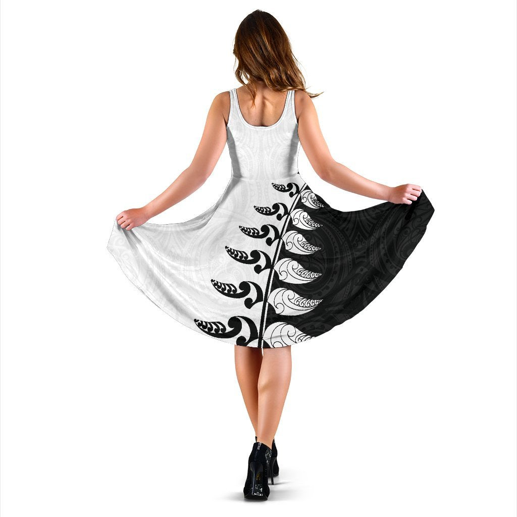 aotearoa-silver-fern-koru-style-women-midi-dress-black-white