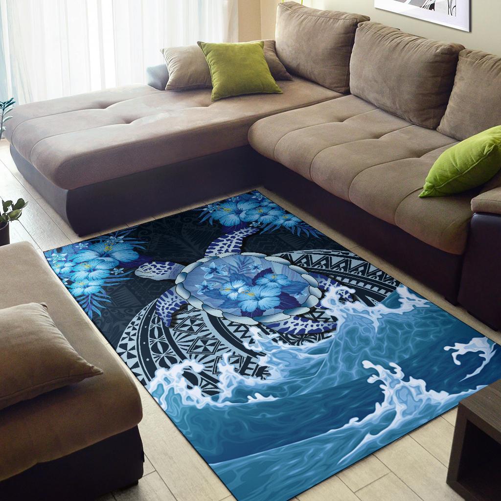 Polynesian Turtle Hibiscus The Blue Sea Area Rug - Vibe Hoodie Shop