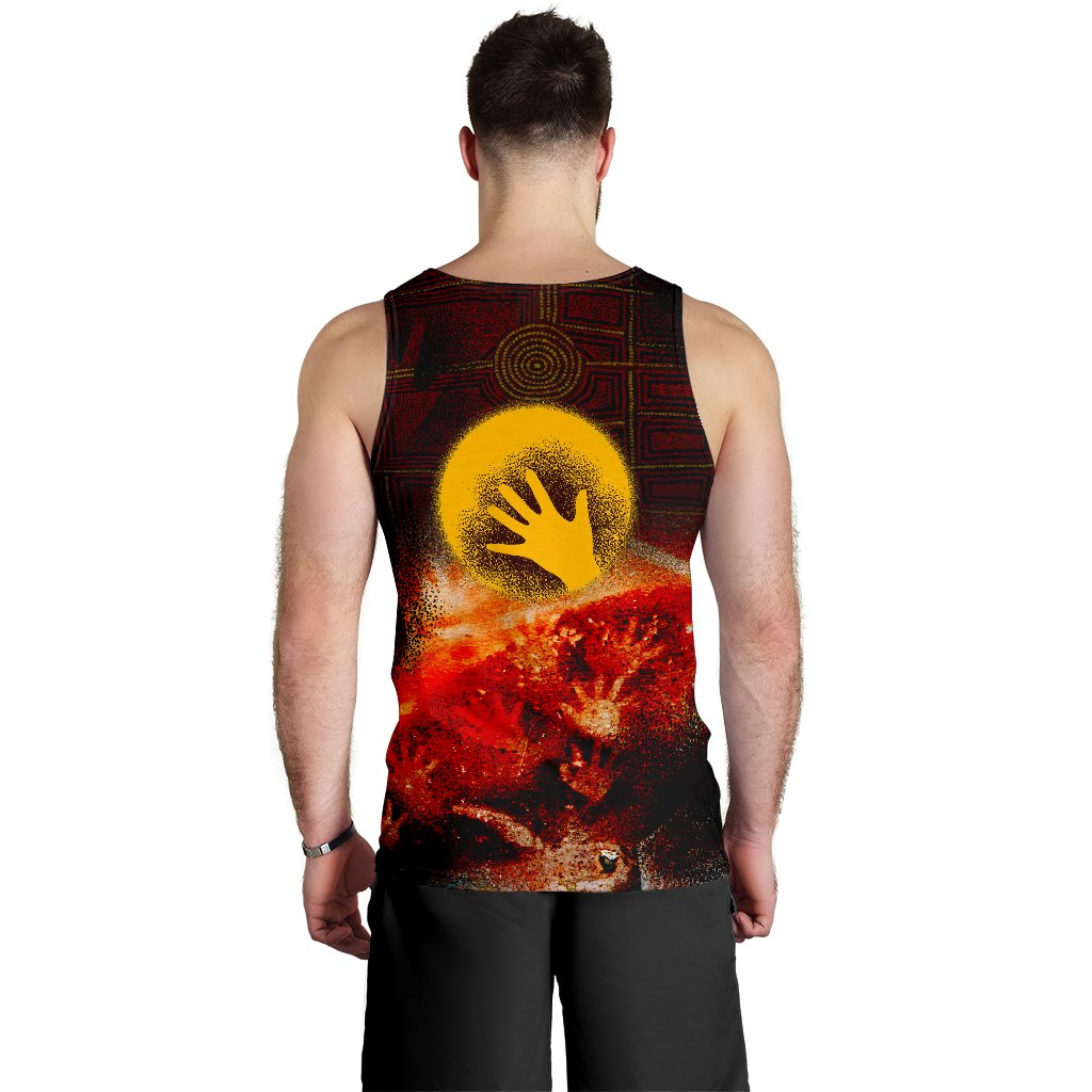 Custom Aboriginal Men's Tank Top - Indigenous Flag Hand Art - Vibe Hoodie Shop