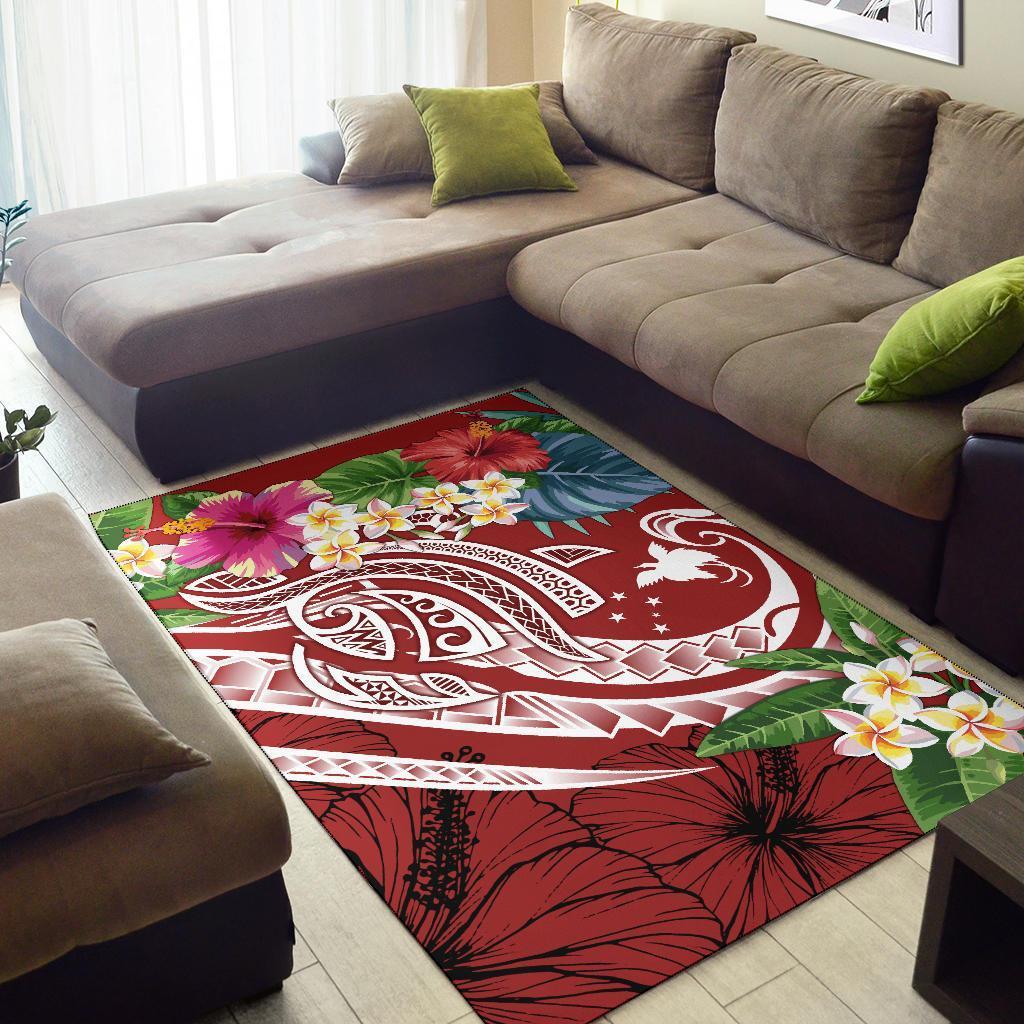 Papua New Guinea Polynesian Area Rug - Summer Plumeria (Red) - Vibe Hoodie Shop