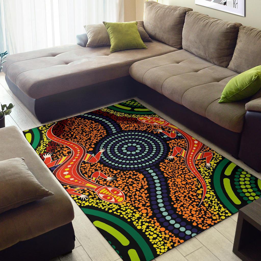 1st Australia Area Rug - Aboriginal Two Lizards Dot Painting Circle - Vibe Hoodie Shop