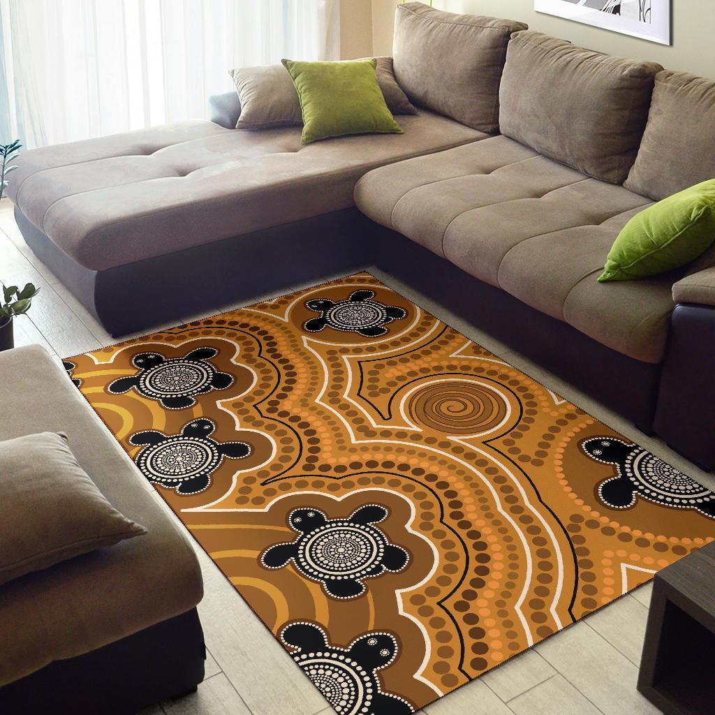 Aboriginal Area Rug - Indigenous Turtle Gold Version - Vibe Hoodie Shop