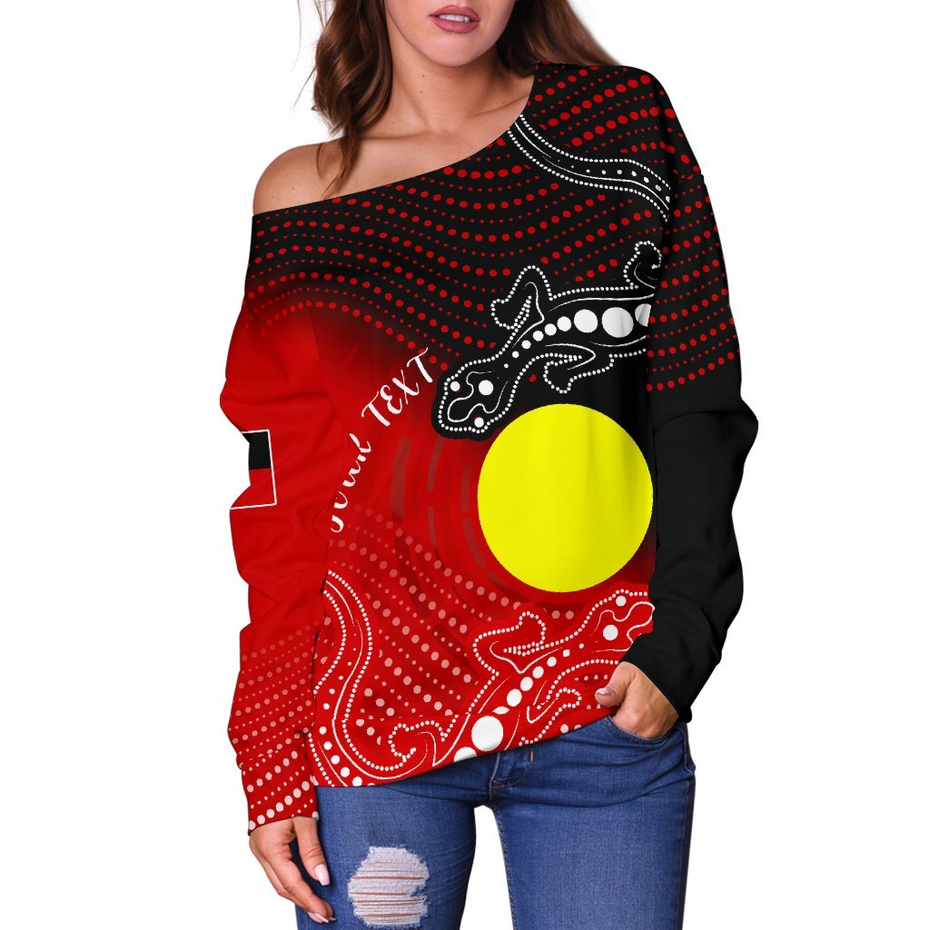 Custom Aboriginal Women's Off Shoulder Sweater - Two Indigenous Lizard - Vibe Hoodie Shop